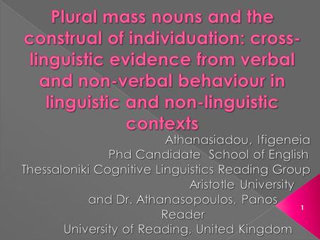 1.  Testing for the linguistic relativity hypothesis (Whorf 1956), previous studies have found that speakers of different languages conceptualize objects.