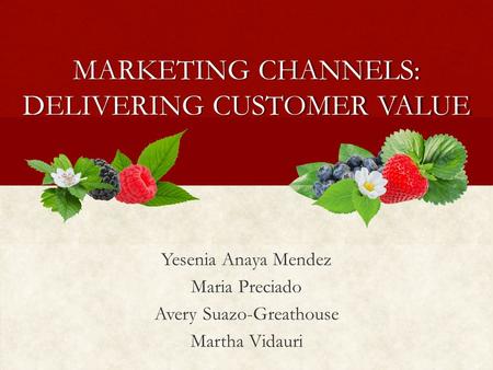 MARKETING CHANNELS: DELIVERING CUSTOMER VALUE