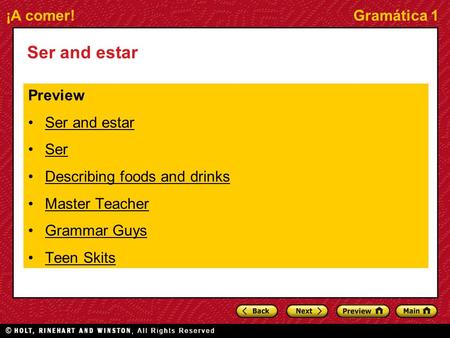 Ser and estar Preview Ser and estar Ser Describing foods and drinks