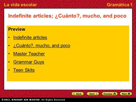 Indefinite articles; ¿Cuánto?, mucho, and poco