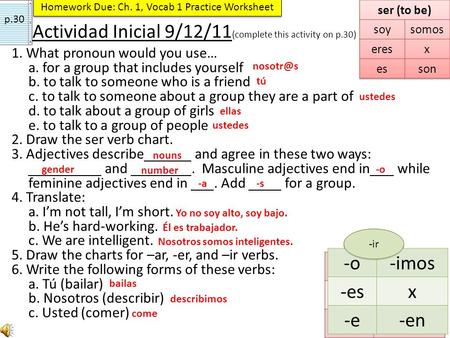 Actividad Inicial 9/12/11(complete this activity on p.30)