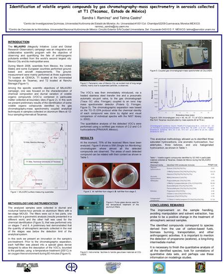 Identification of volatile organic compounds by gas chromatography-mass spectrometry in aerosols collected at T1 (Tecamac, Estado de México) Sandra I.