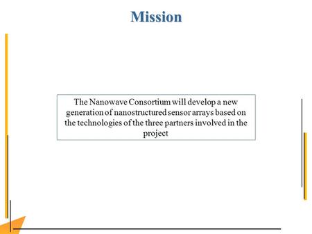 Mission The Nanowave Consortium will develop a new generation of nanostructured sensor arrays based on the technologies of the three partners involved.