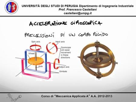 UNIVERSITÀ DEGLI STUDI DI PERUGIA Dipartimento di Ingegneria Industriale Prof. Francesco Castellani Corso di Meccanica Applicata A.