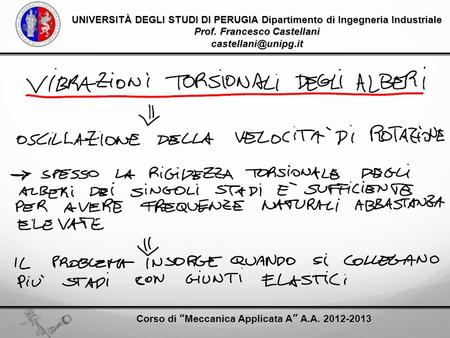 UNIVERSITÀ DEGLI STUDI DI PERUGIA Dipartimento di Ingegneria Industriale Prof. Francesco Castellani Corso di Meccanica Applicata A.