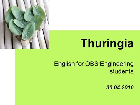 Thuringia English for OBS Engineering students 30.04.2010.