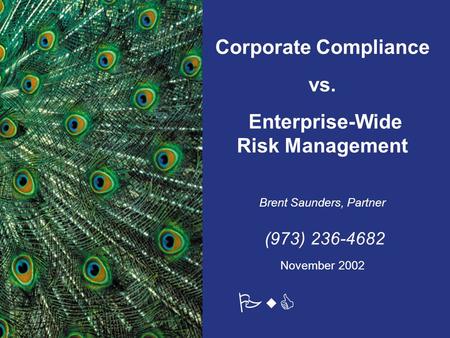 PwC Corporate Compliance vs. Enterprise-Wide Risk Management Brent Saunders, Partner (973) 236-4682 November 2002.