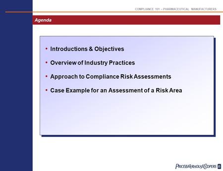 Pharmaceutical Congress Spring 2003 Preconference Symposia Compliance 101 for Pharmaceutical Manufacturers Michael P. Swiatocha June 8, 2003.