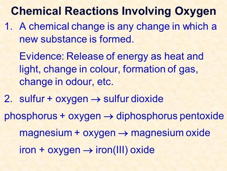 Chemical Reactions Involving Oxygen