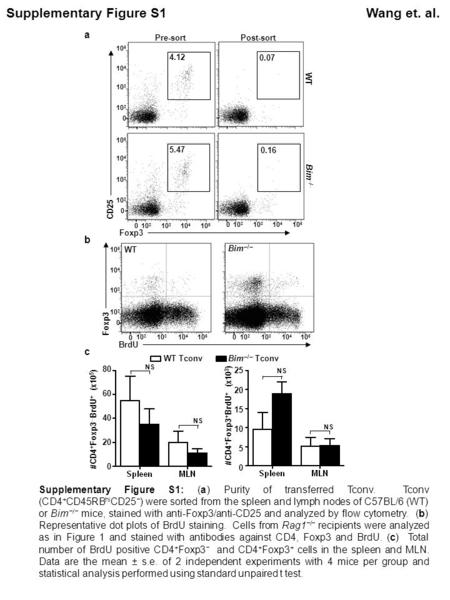 Supplementary Figure S1Wang et. al. Supplementary Figure S1: (a) Purity of transferred Tconv. Tconv (CD4 + CD45RB hi CD25 ) were sorted from the spleen.