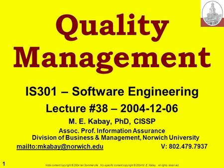 IS301 – Software Engineering V: