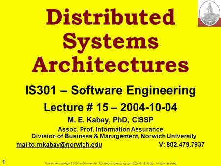 Distributed Systems Architectures