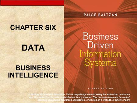 CHAPTER SIX DATA BUSINESS INTELLIGENCE