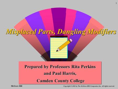 M Copyright © 2001 by The McGraw-Hill Companies, Inc. All rights reserved. McGraw-Hill 1 Misplaced Parts, Dangling Modifiers Prepared by Professors Rita.