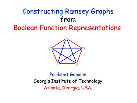 Parikshit Gopalan Georgia Institute of Technology Atlanta, Georgia, USA.