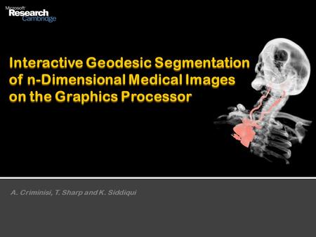 A. Criminisi, T. Sharp and K. Siddiqui. Properties of our algorithm efficient on high-res./nD images (~milliseconds) easy to edit and fix accurate (e.g.