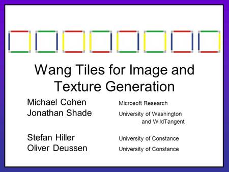 Wang Tiles for Image and Texture Generation