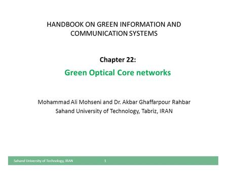 HANDBOOK ON GREEN INFORMATION AND COMMUNICATION SYSTEMS