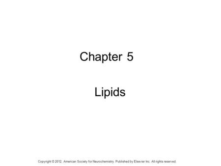 1 Chapter 5 Lipids Copyright © 2012, American Society for Neurochemistry. Published by Elsevier Inc. All rights reserved.