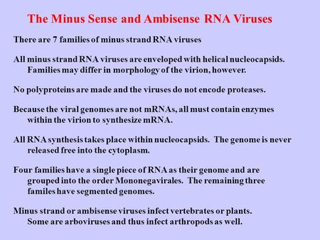 The Minus Sense and Ambisense RNA Viruses