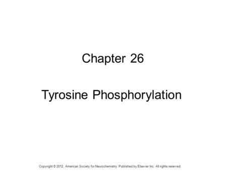 1 Chapter 26 Tyrosine Phosphorylation Copyright © 2012, American Society for Neurochemistry. Published by Elsevier Inc. All rights reserved.