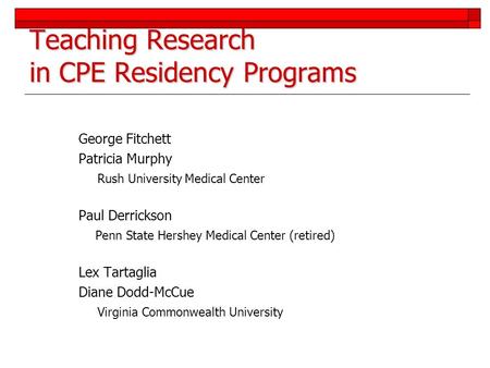 Teaching Research in CPE Residency Programs