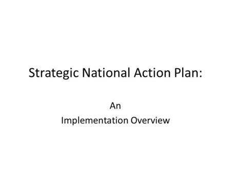 Strategic National Action Plan: An Implementation Overview.