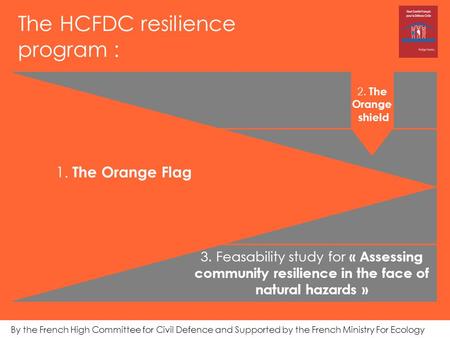 The HCFDC resilience program : 2. The Orange shield By the French High Committee for Civil Defence and Supported by the French Ministry For Ecology 1.