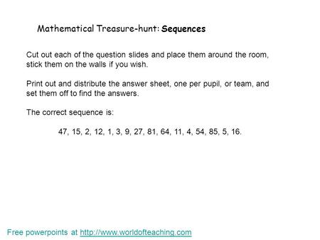 Mathematical Treasure-hunt: Sequences