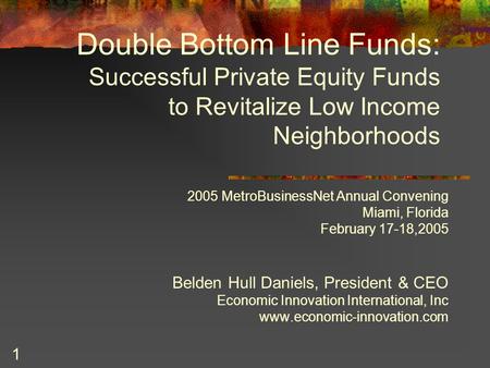 Double Bottom Line Funds: Successful Private Equity Funds