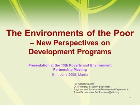 Presentation at the 13th Poverty and Environment Partnership Meeting