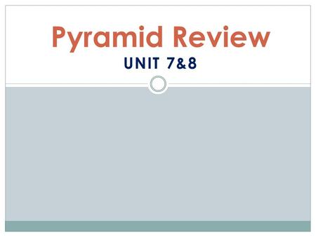 Pyramid Review UNIT 7&8. UNIT 7 CATEGORY 1 TITLE Word 1 Word 2 Word 3 Word 4 Word 5.