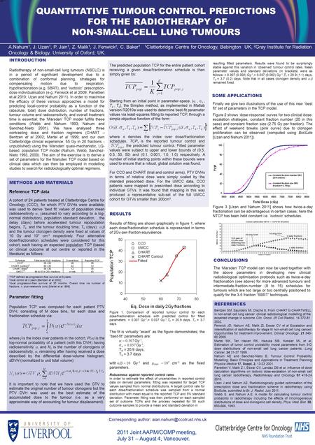 QUANTITATIVE TUMOUR CONTROL PREDICTIONS FOR THE RADIOTHERAPY OF