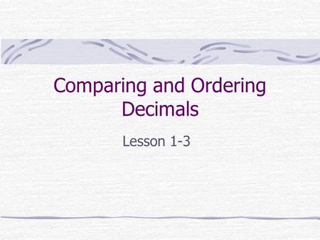 Comparing and Ordering Decimals