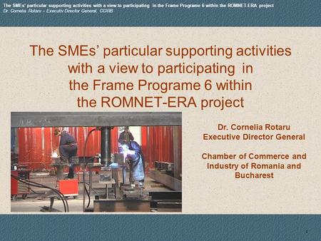 1 Dr. Cornelia Rotaru Executive Director General Chamber of Commerce and Industry of Romania and Bucharest The SMEs particular supporting activities with.