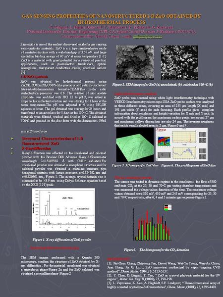 GAS SENSING PROPERTIES OF NANOSTRUCTURED 1-D ZnO OBTAINED BY HYDROTHERMAL PROCESS G. Telipan1, L. Pislaru-Danescu1, V. Marinescu1, P. Prioteasa1, G. Zarnescu1.