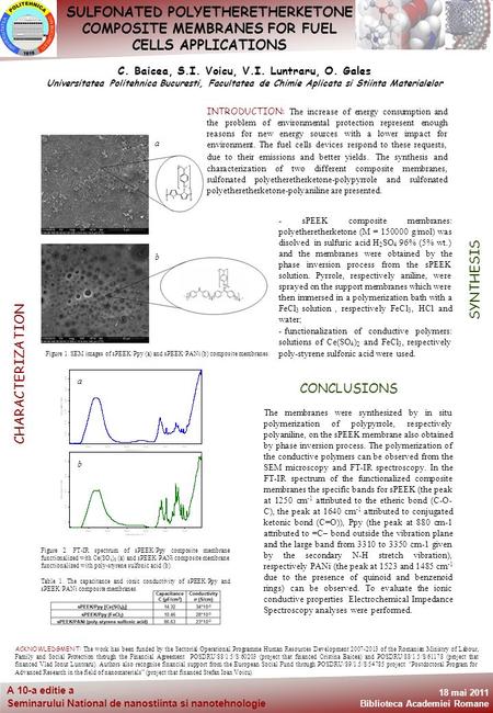 A 10-a editie a Seminarului National de nanostiinta si nanotehnologie 18 mai 2011 Biblioteca Academiei Romane SULFONATED POLYETHERETHERKETONE COMPOSITE.