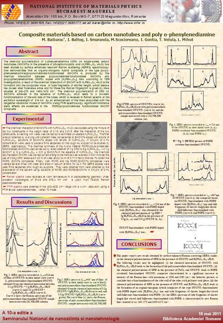 A 10-a editie a Seminarului National de nanostiinta si nanotehnologie 18 mai 2011 Biblioteca Academiei Romane Composite materials based on carbon nanotubes.