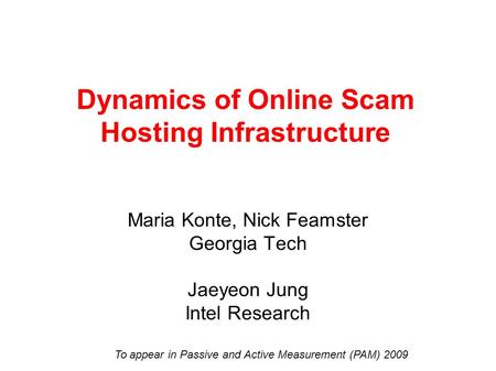 Dynamics of Online Scam Hosting Infrastructure