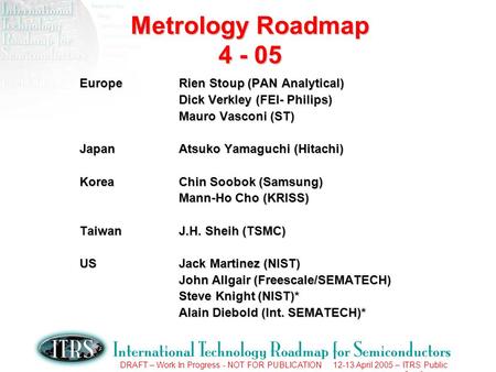 DRAFT – Work In Progress - NOT FOR PUBLICATION 12-13 April 2005 – ITRS Public Conference Metrology Roadmap 4 - 05 EuropeRien Stoup (PAN Analytical) Dick.