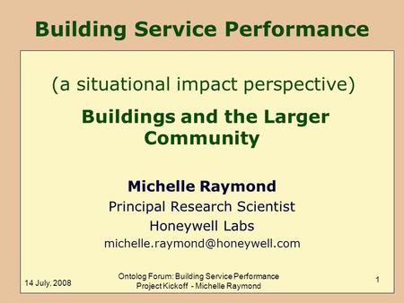 Building Service Performance Buildings and the Larger Community