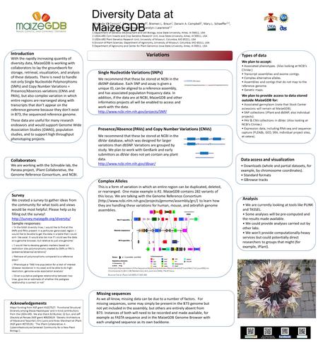 Diversity Data at MaizeGDB Ethalinda KS Cannon 1, Carson M. Andorf 2, Bremen L. Braun 2, Darwin A. Campbell 2, Mary L. Schaeffer 3,4, Cheng-Ting Yeh 5,