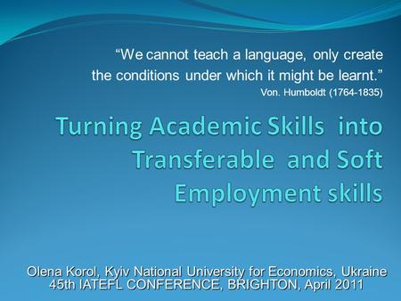 Turning Academic Skills into Transferable and Soft Employment skills