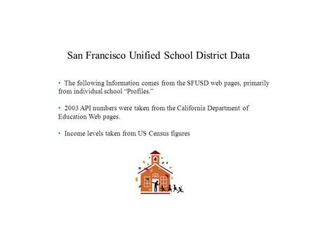 San Francisco Unified School District Data The following Information comes from the SFUSD web pages, primarily from individual school Profiles. 2003 API.