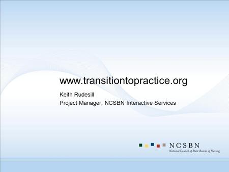 Www.transitiontopractice.org Keith Rudesill Project Manager, NCSBN Interactive Services.