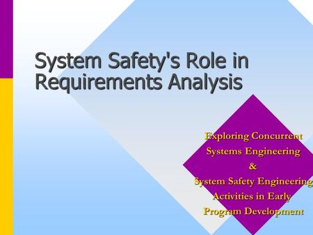 System Safety's Role in Requirements Analysis