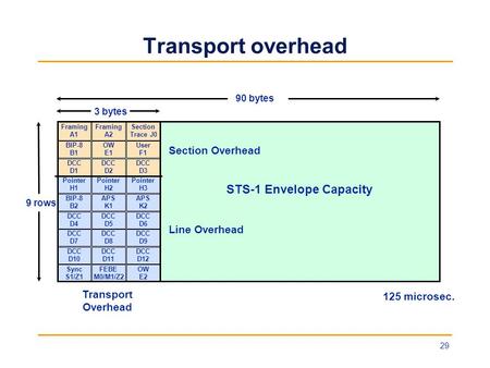 Transport overhead STS-1 Envelope Capacity Section Overhead