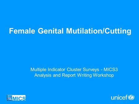 Female Genital Mutilation/Cutting Multiple Indicator Cluster Surveys - MICS3 Analysis and Report Writing Workshop.