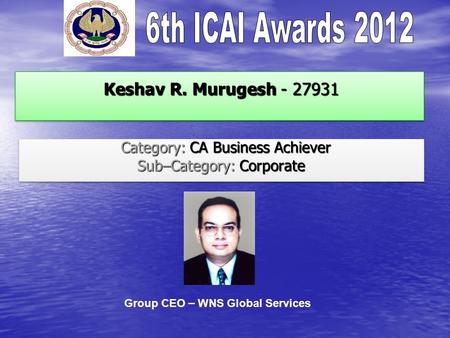 Keshav R. Murugesh - 27931 Keshav R. Murugesh - 27931 Category: CA Business Achiever Category: CA Business Achiever Sub–Category: Corporate Category: CA.