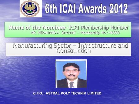 Name of the Nominee -ICAI Membership Number MR. HIRANAND A. SAVLANI - Membership No.: 46500 Name of the Nominee -ICAI Membership Number MR. HIRANAND A.